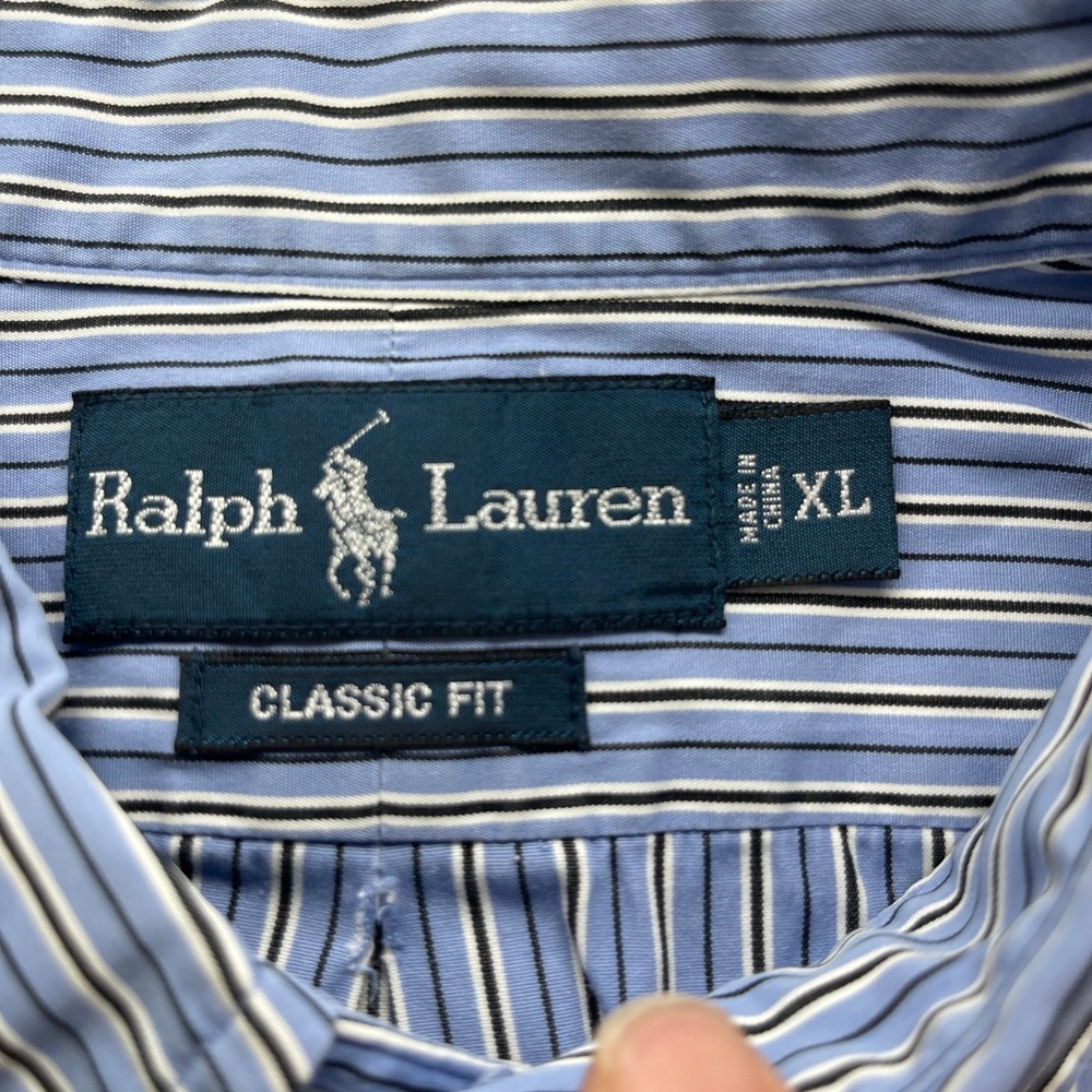 Ralph Lauren Classic Fit Striped Button Down Shirt Mens XL Blue White Cotton - Picture 3 of 12